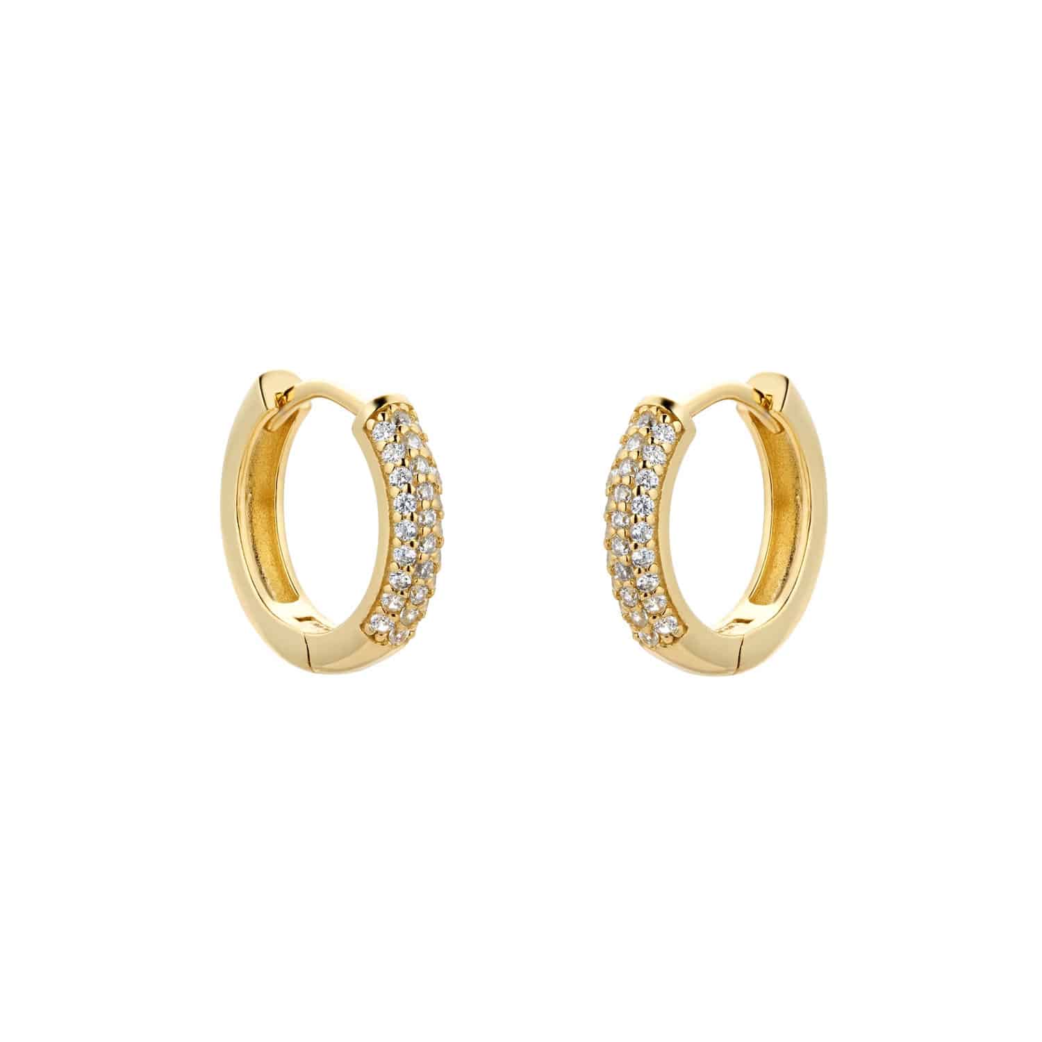 Yellow Gold Plated Silver Pave Cubic Zirconia Huggie Earrings
